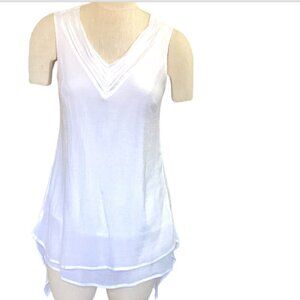 Cleo Petites V-Neck Sleeveless Layered Lined Gauze Tunic Top PS White 151H